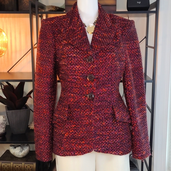 CHRISTIAN LACROIX Button-Up Wool Jacket in Dark Pink and Black - Picture 3 of 13